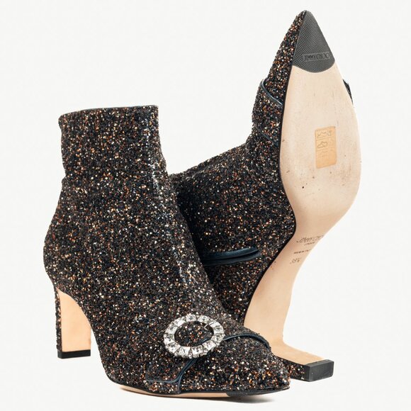 Jimmy Choo Hanover 65 Amethyst Mix Twinkle Glitter Buckled Booties - Picture 4 of 11